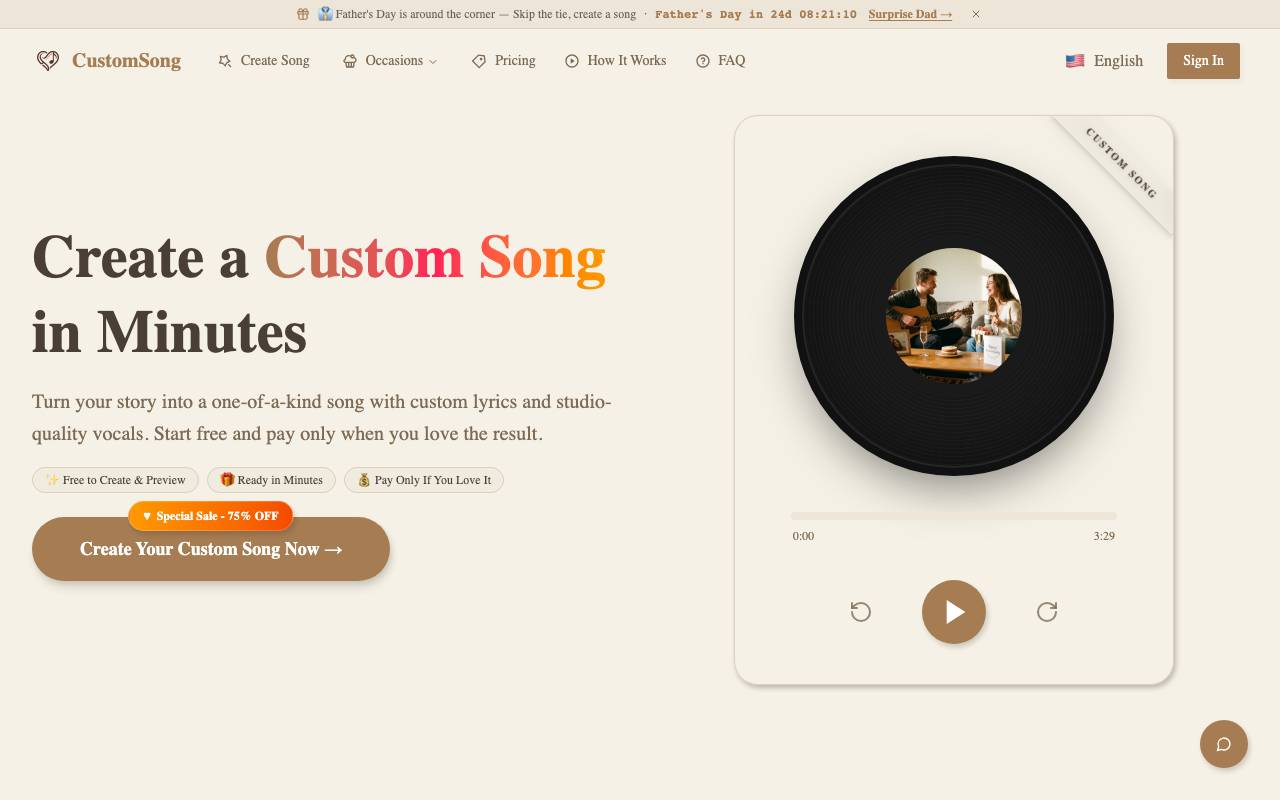 Custom Song website preview