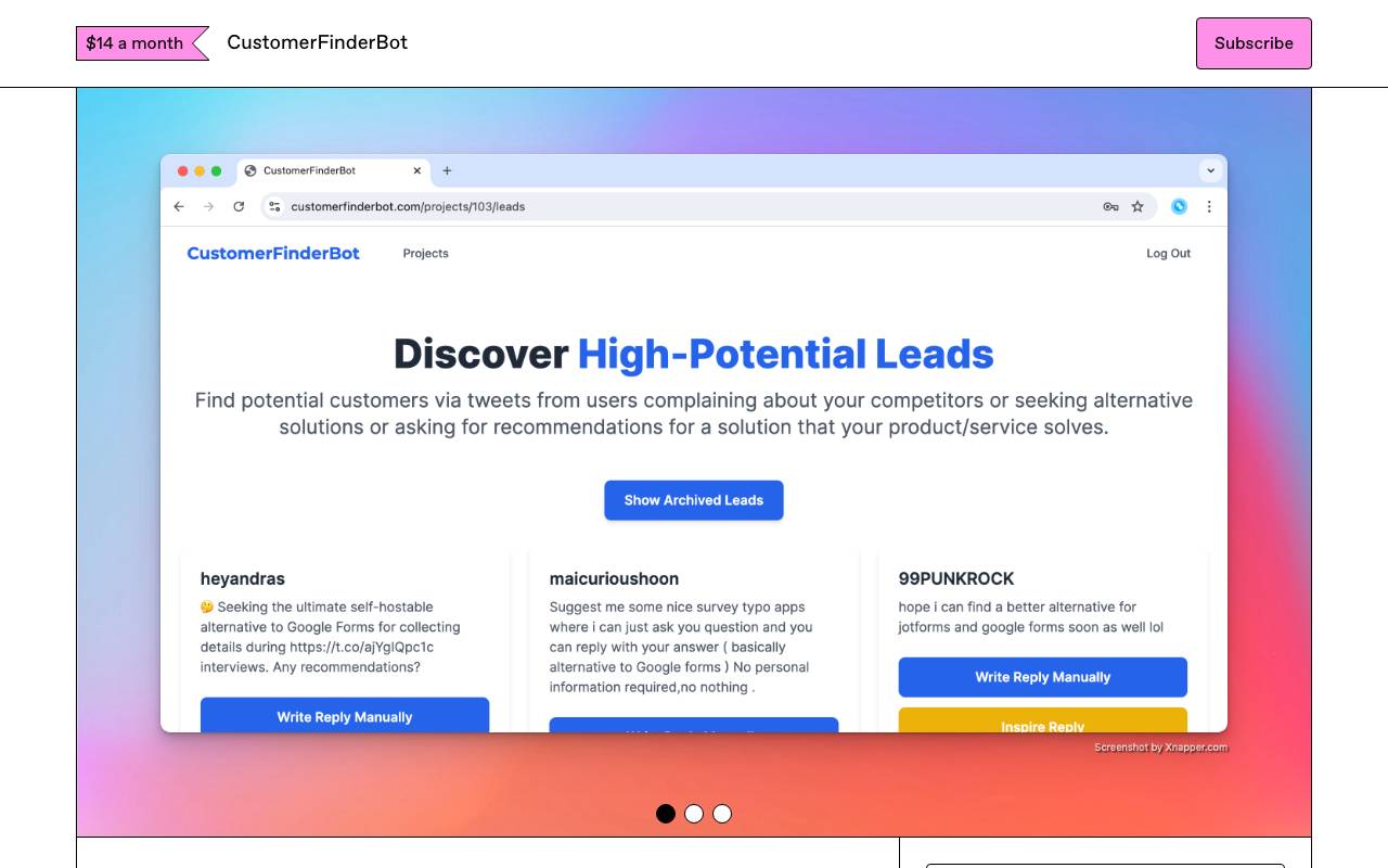 CustomerFinderBot website preview