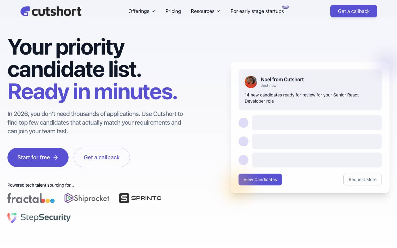 Cutshort AI website preview