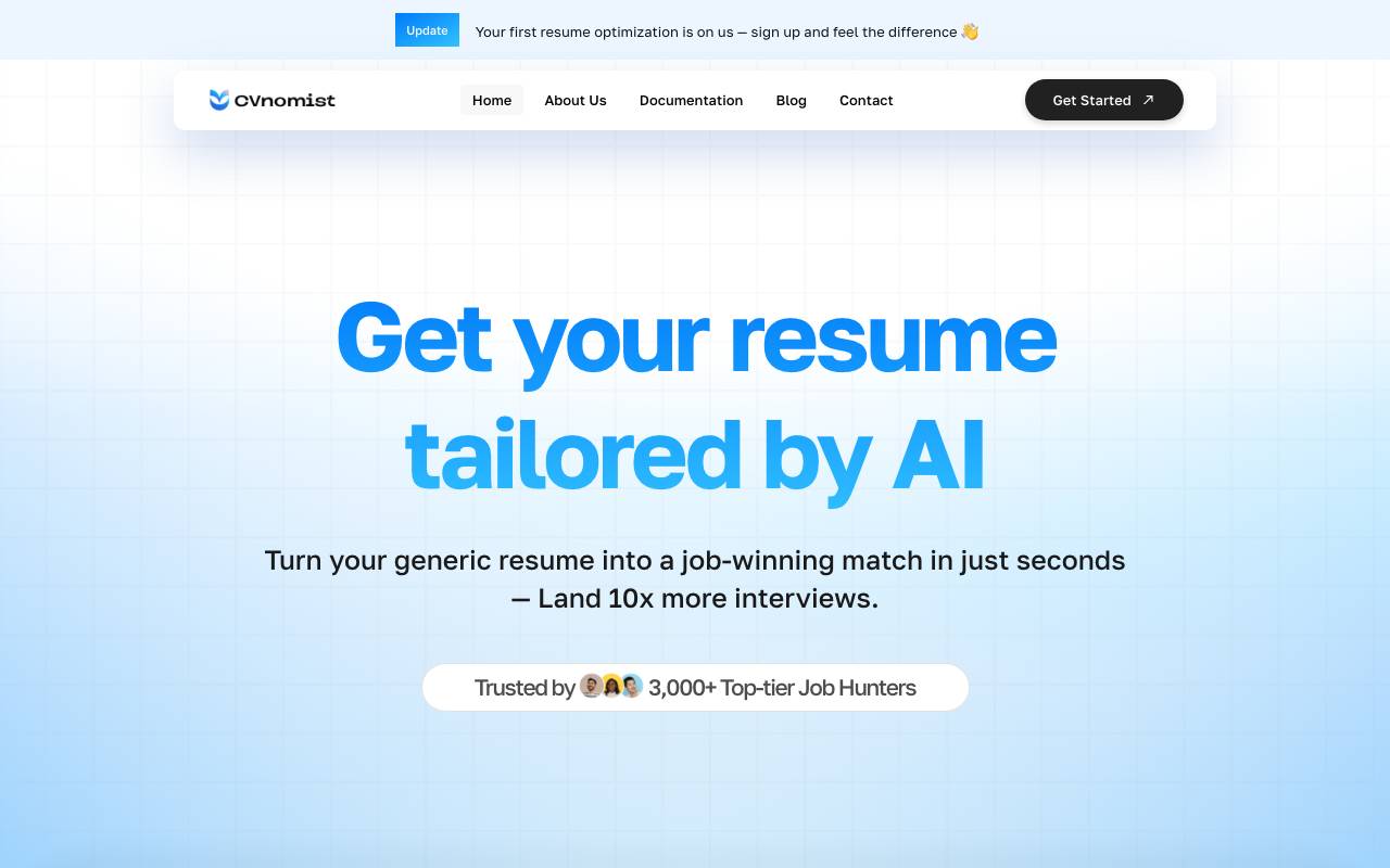 CVnomist Resume tailoring AI website preview