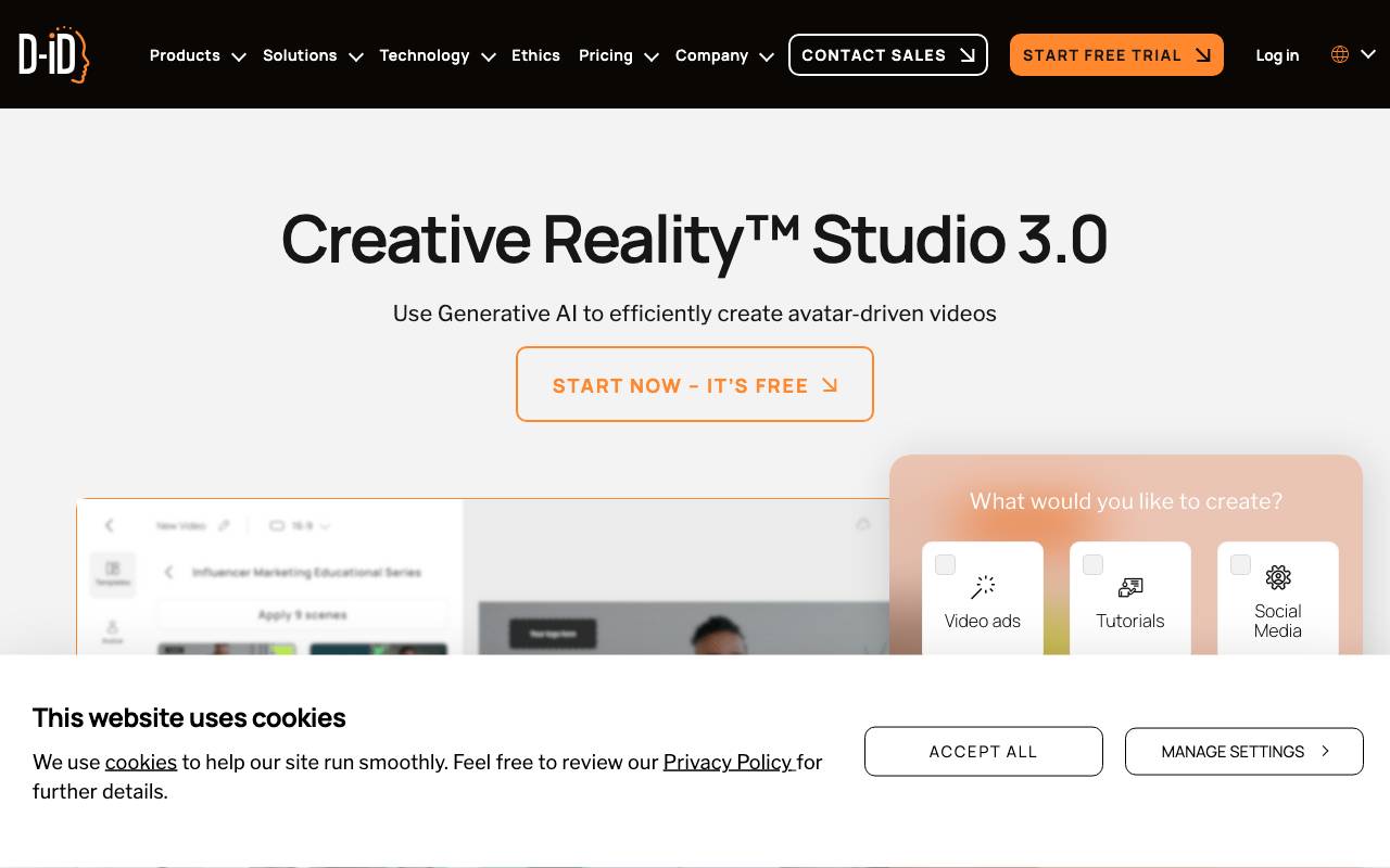 D-ID Creative Reality™ Studio website preview