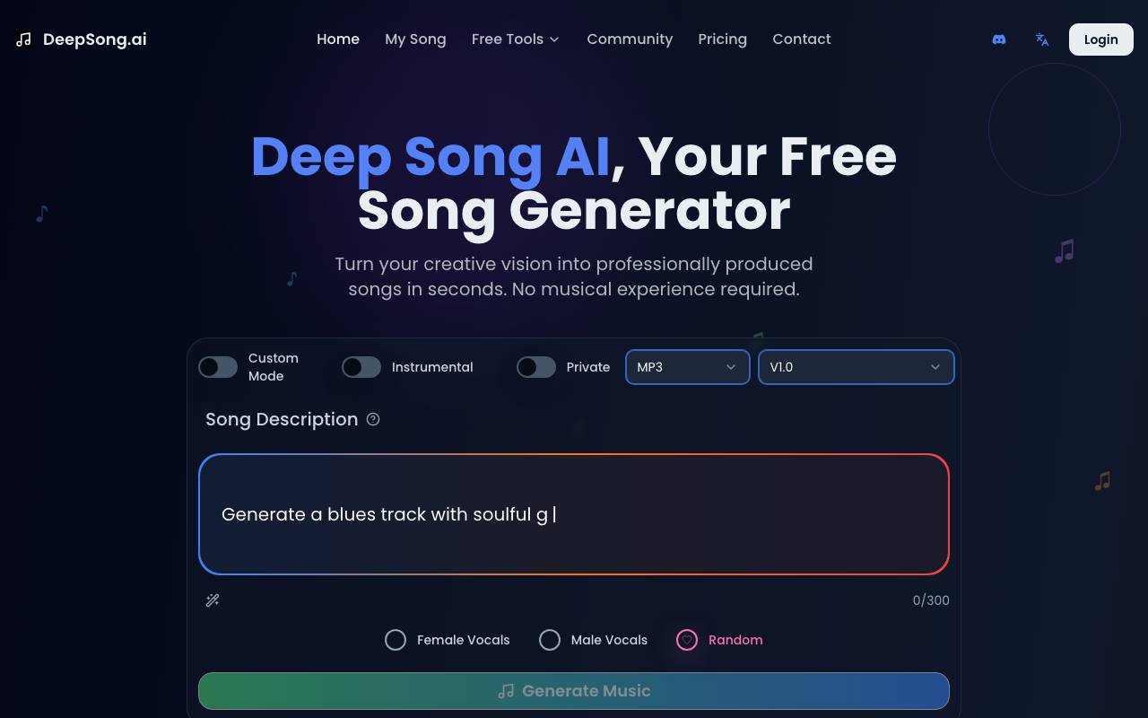 Deep Song AI website preview