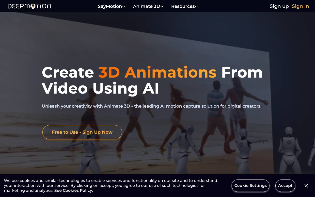 DeepMotion Animate 3D website preview