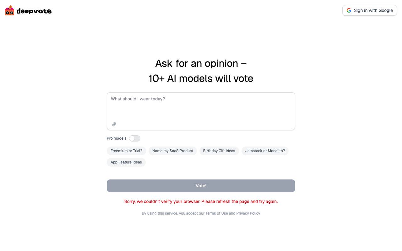 Deepvote website preview