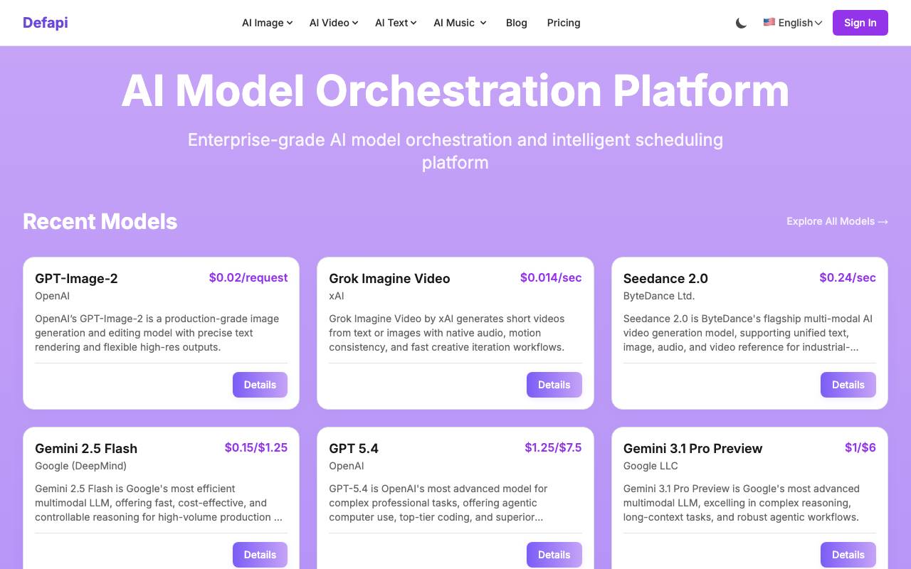 Defapi - Affordable AI API Gateway website preview