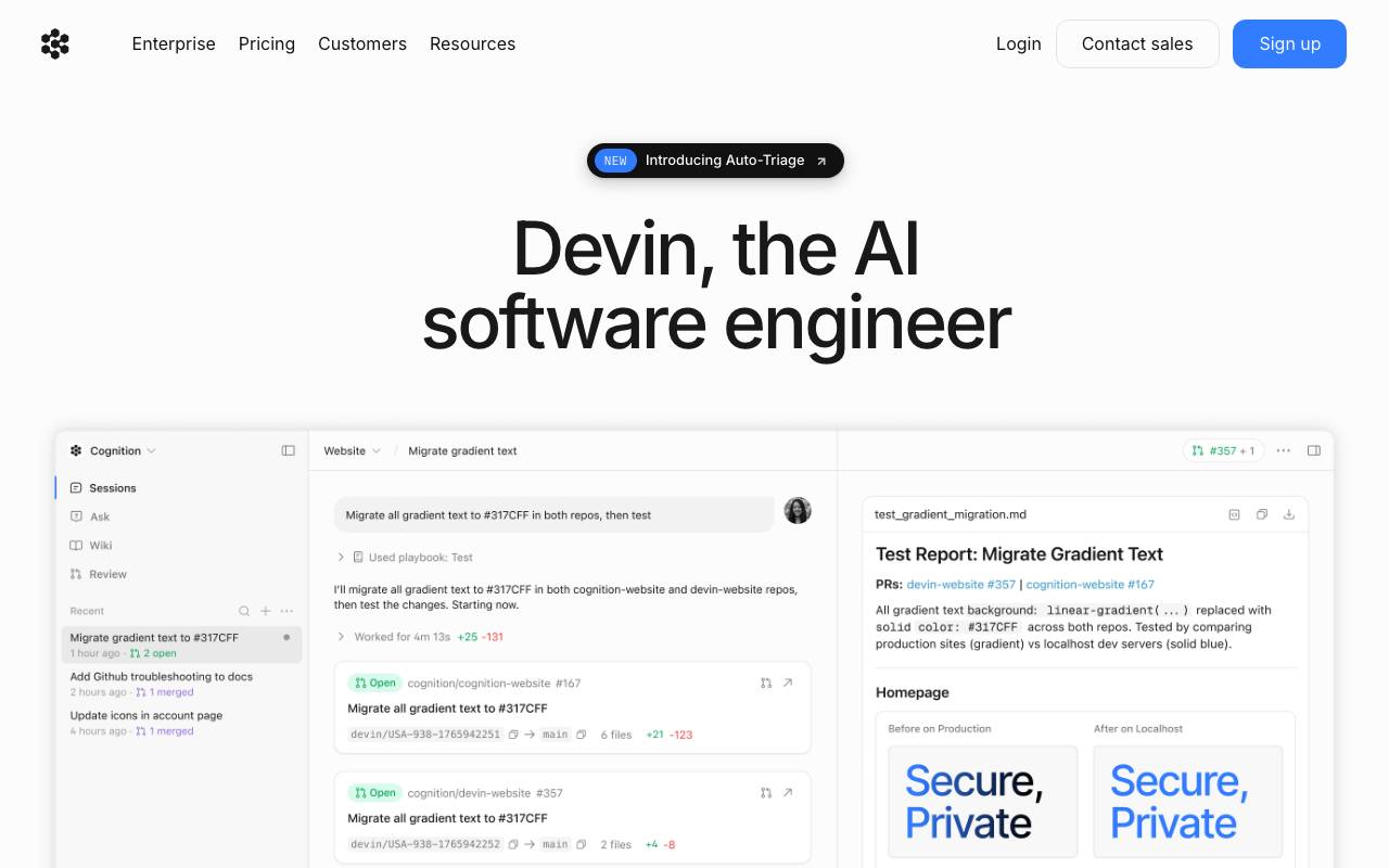Devin AI website preview