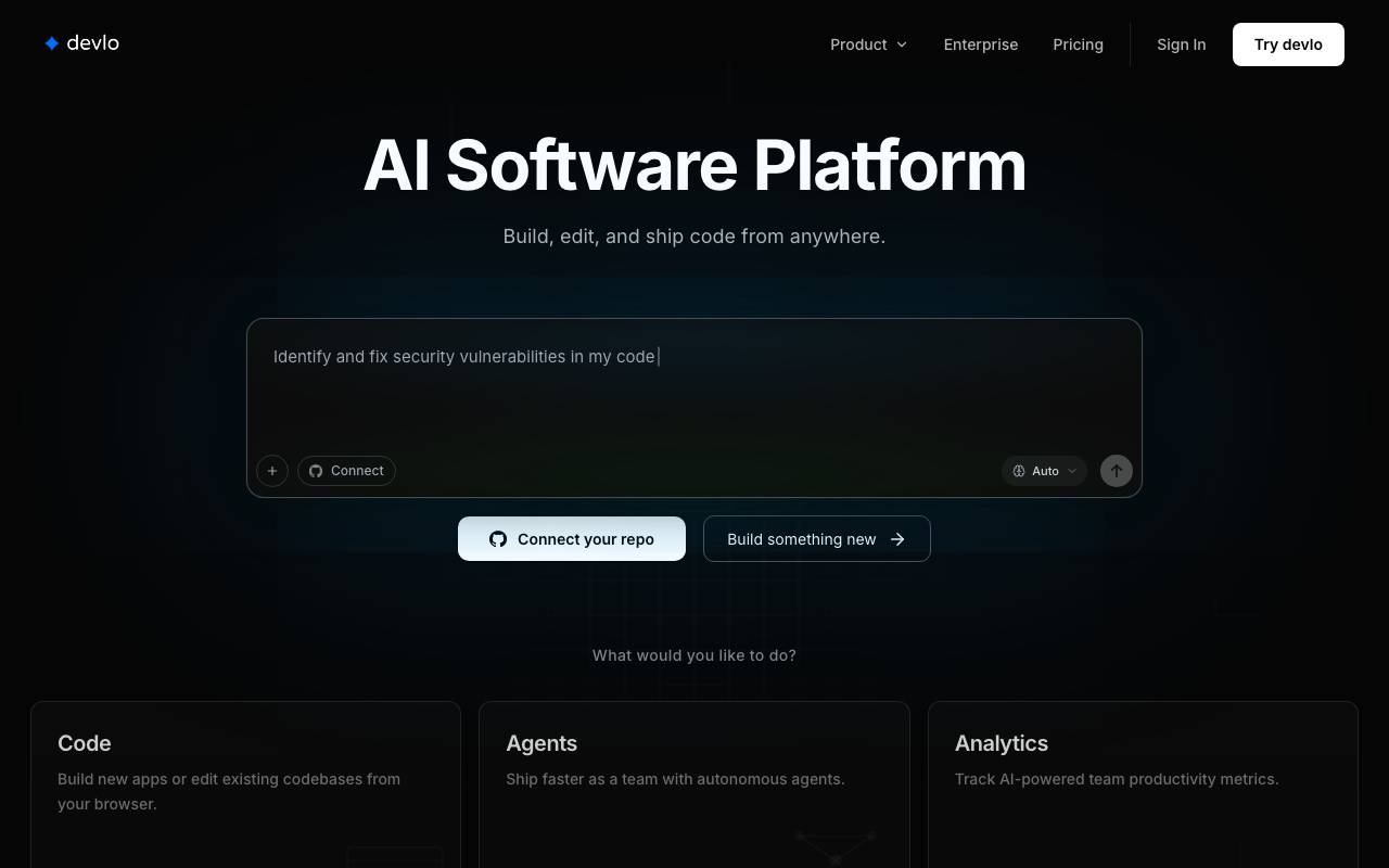 devlo AI website preview