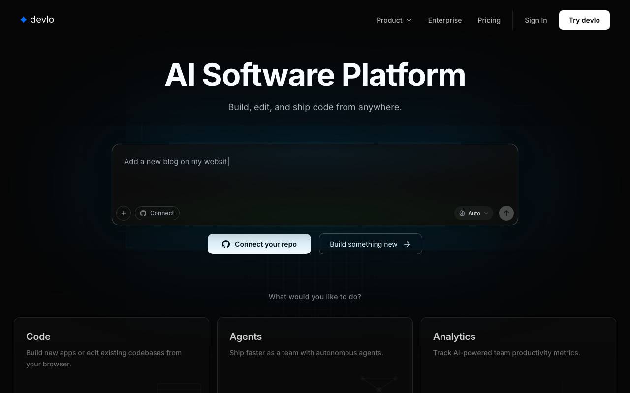 devlo website preview