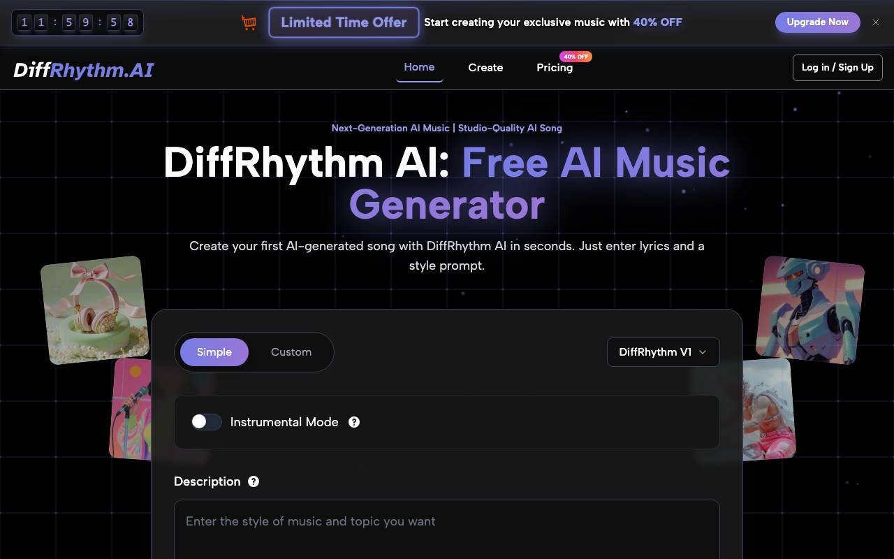 DiffRhythm AI website preview