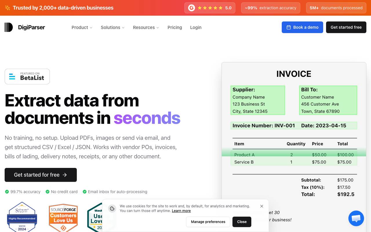 DigiParser website preview