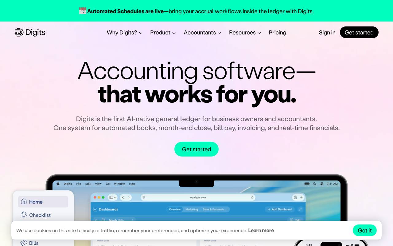Digits website preview