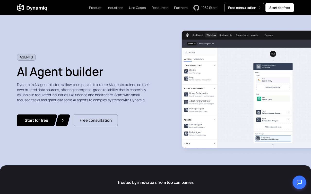 Dynamiq AI Agents website preview