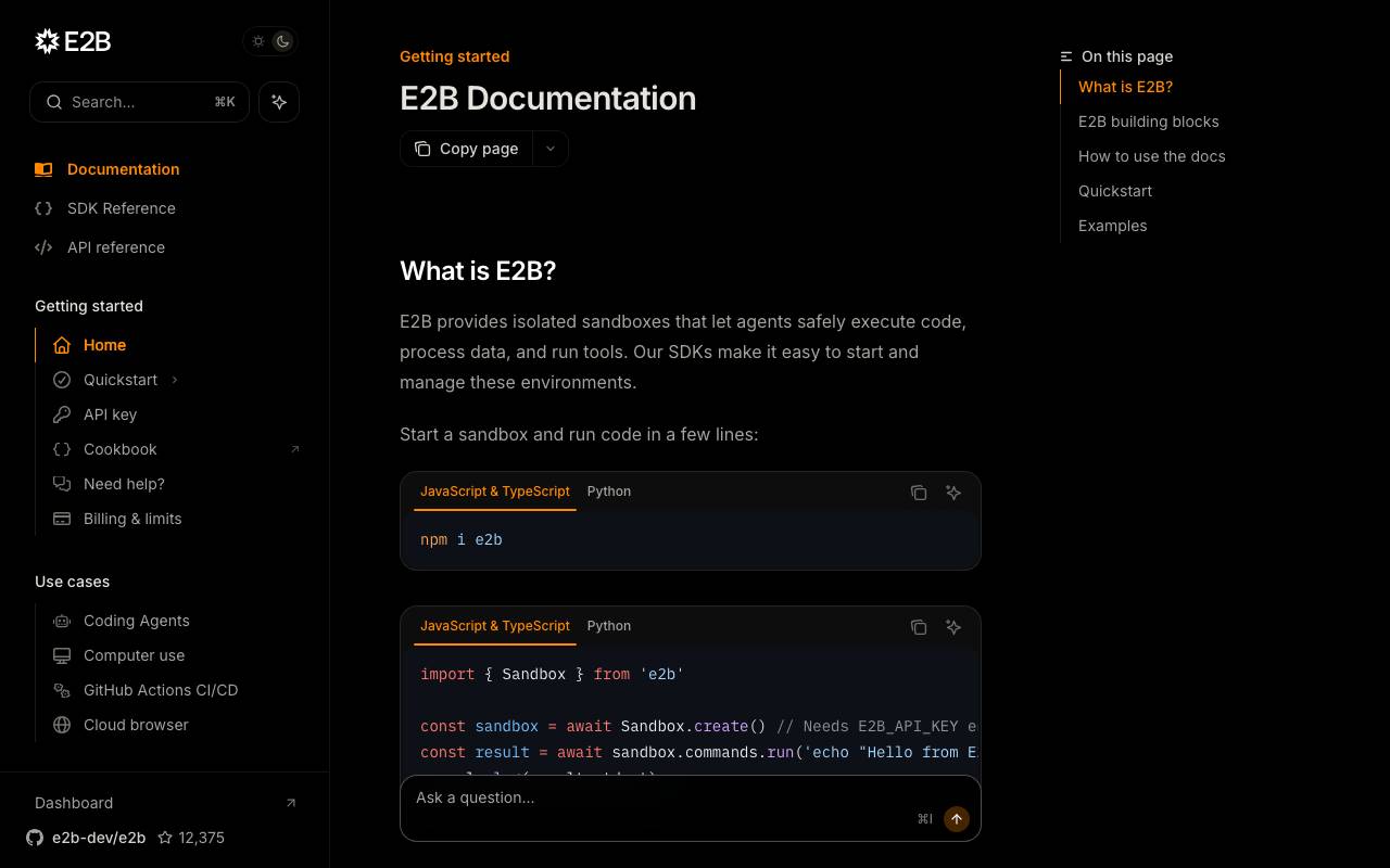 E2B Sandbox website preview