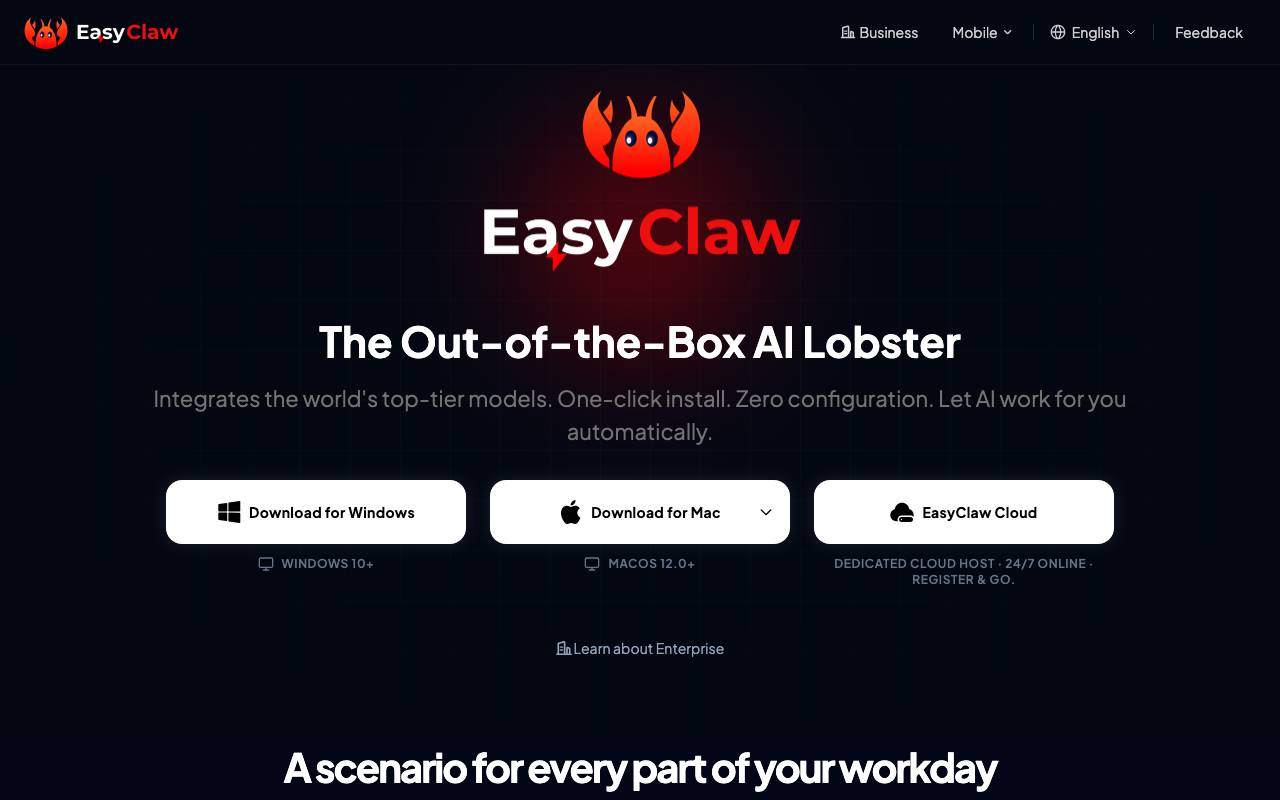 EasyClaw AI website preview