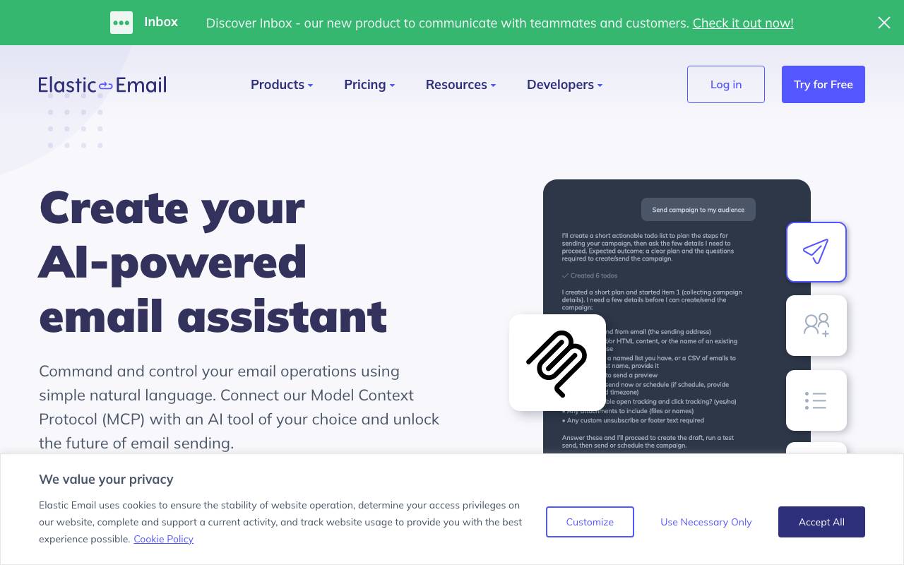 Elastic Email MCP website preview