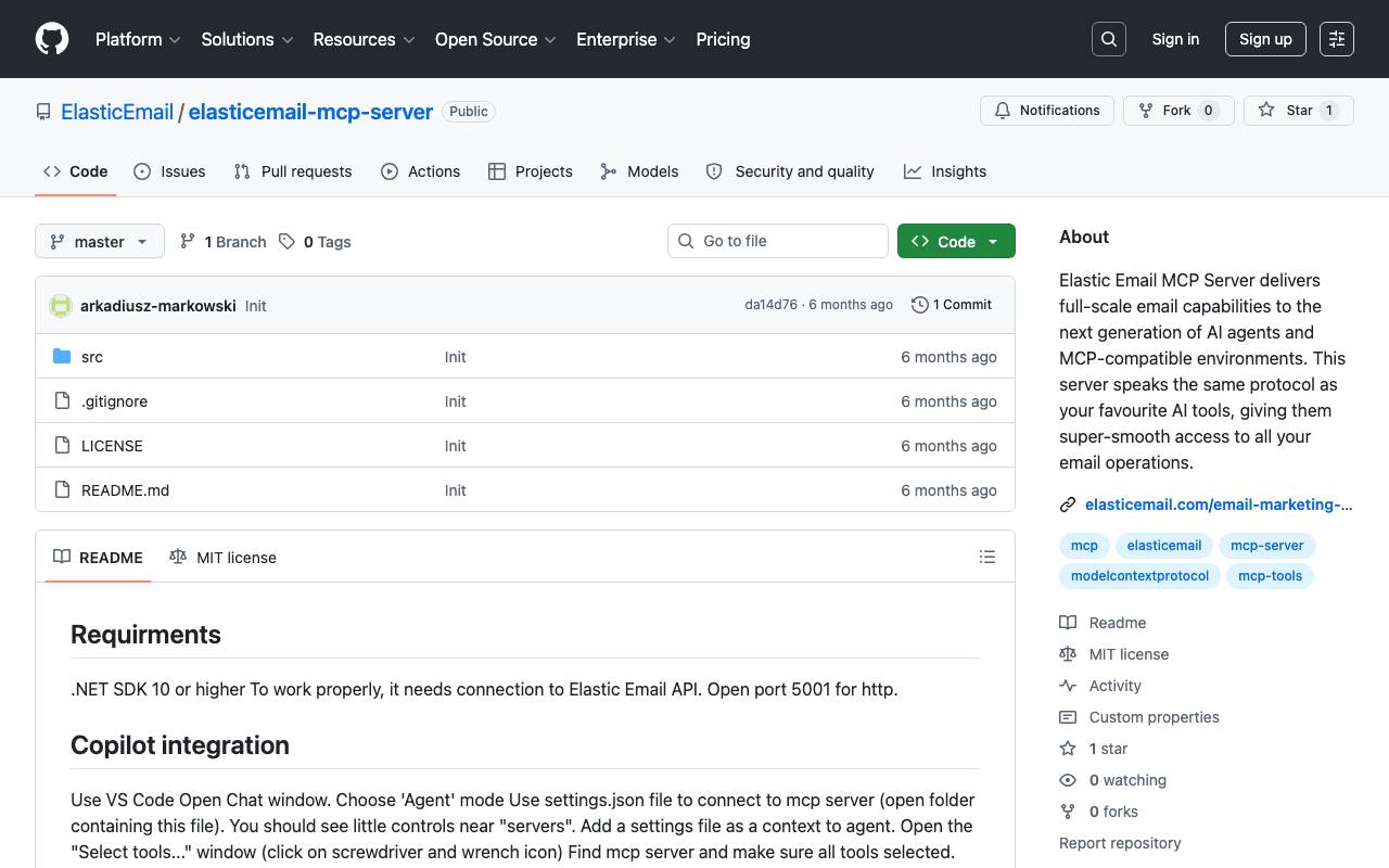 Elastic Email MCP Server website preview