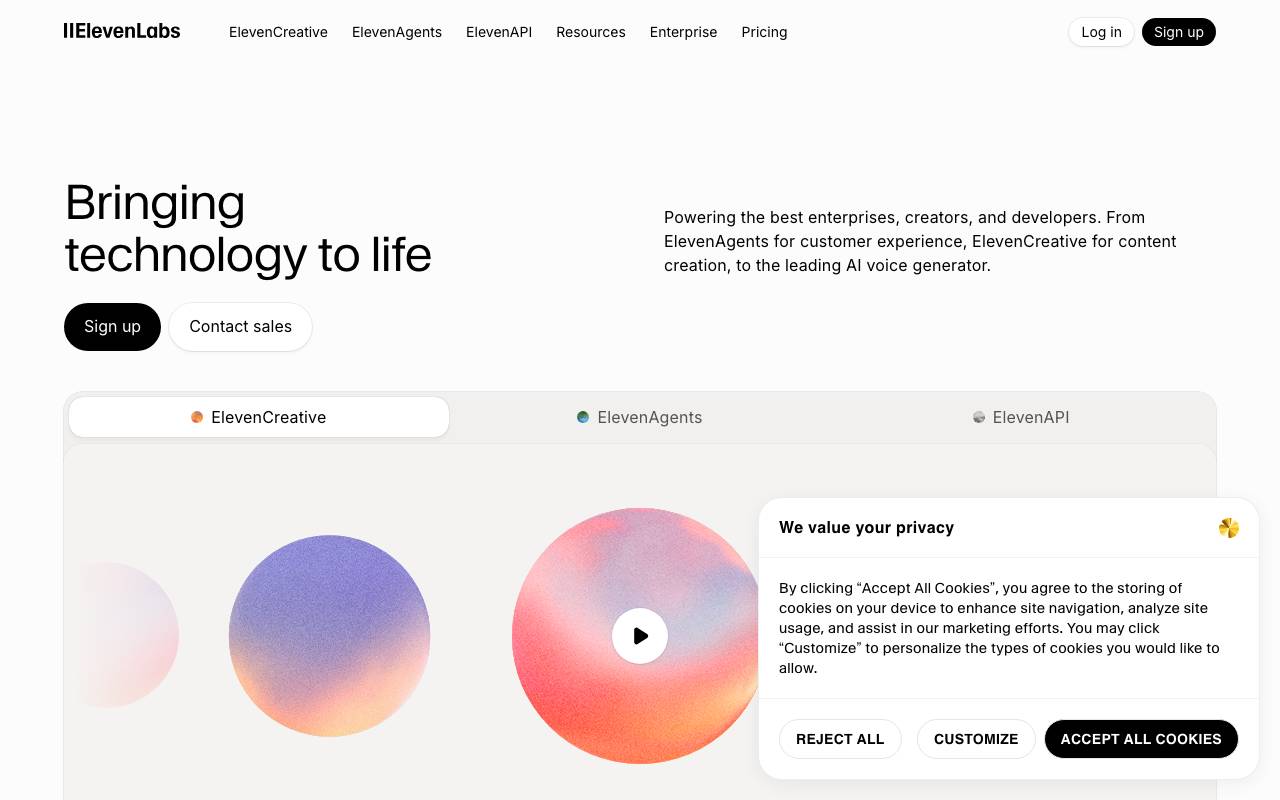 ElevenLabs website preview