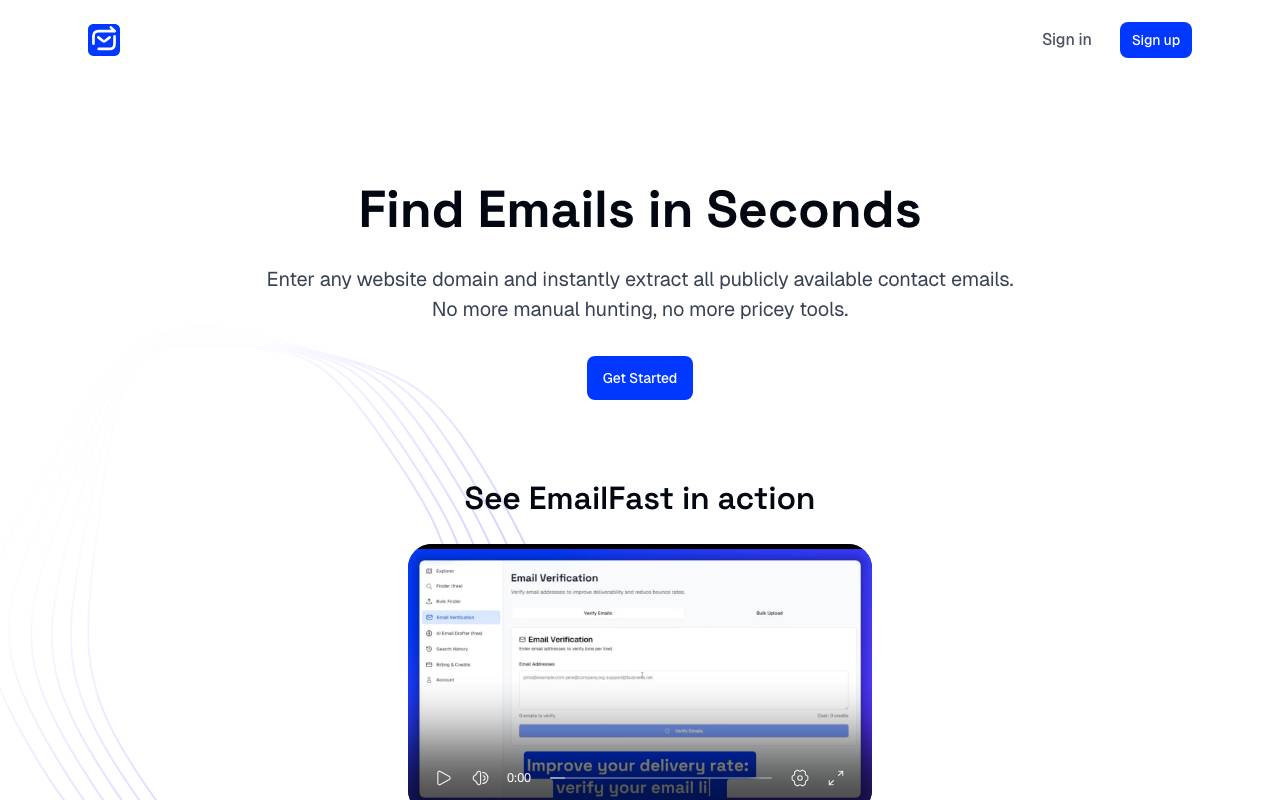 EmailFast website preview