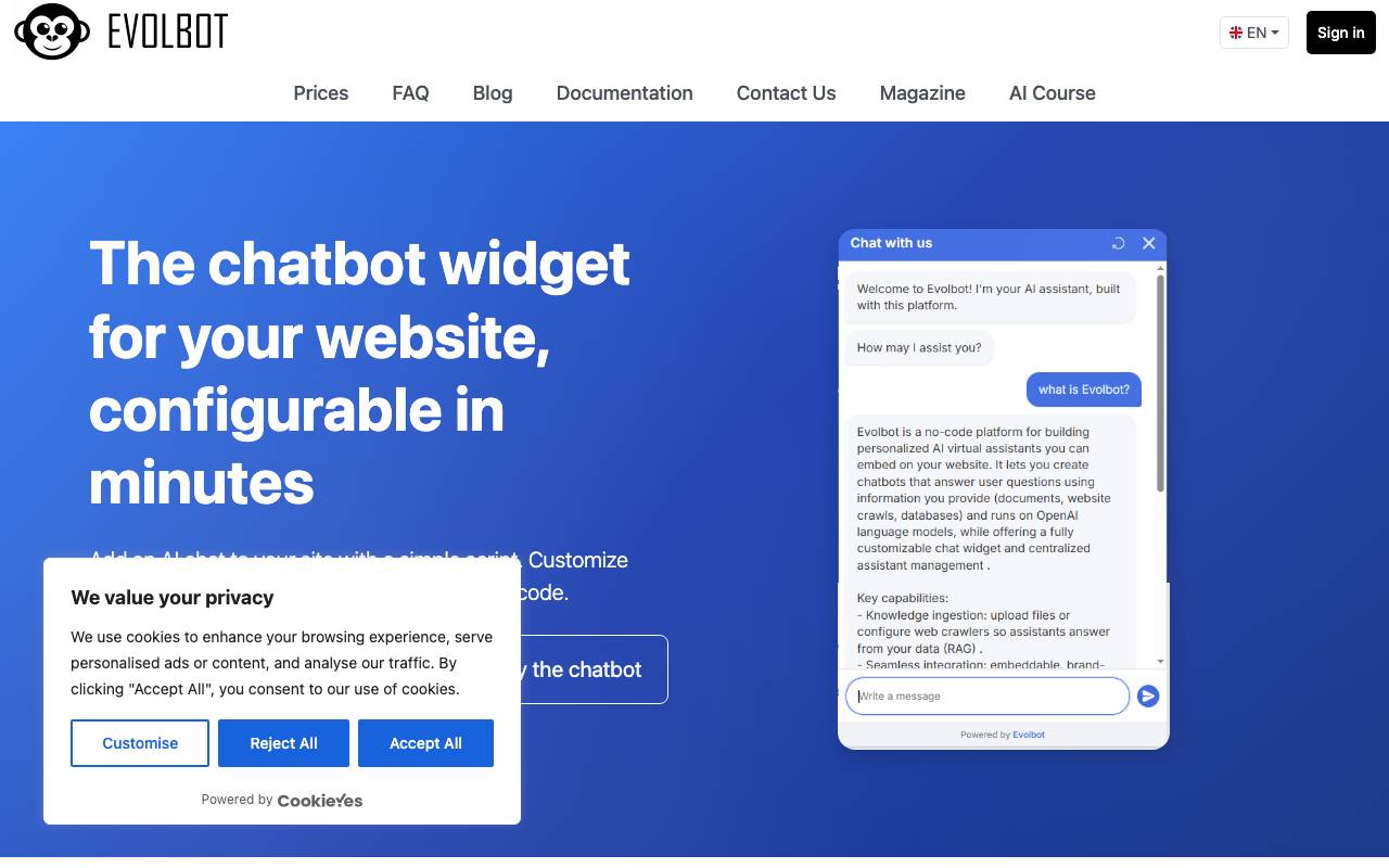 Evolbot website preview