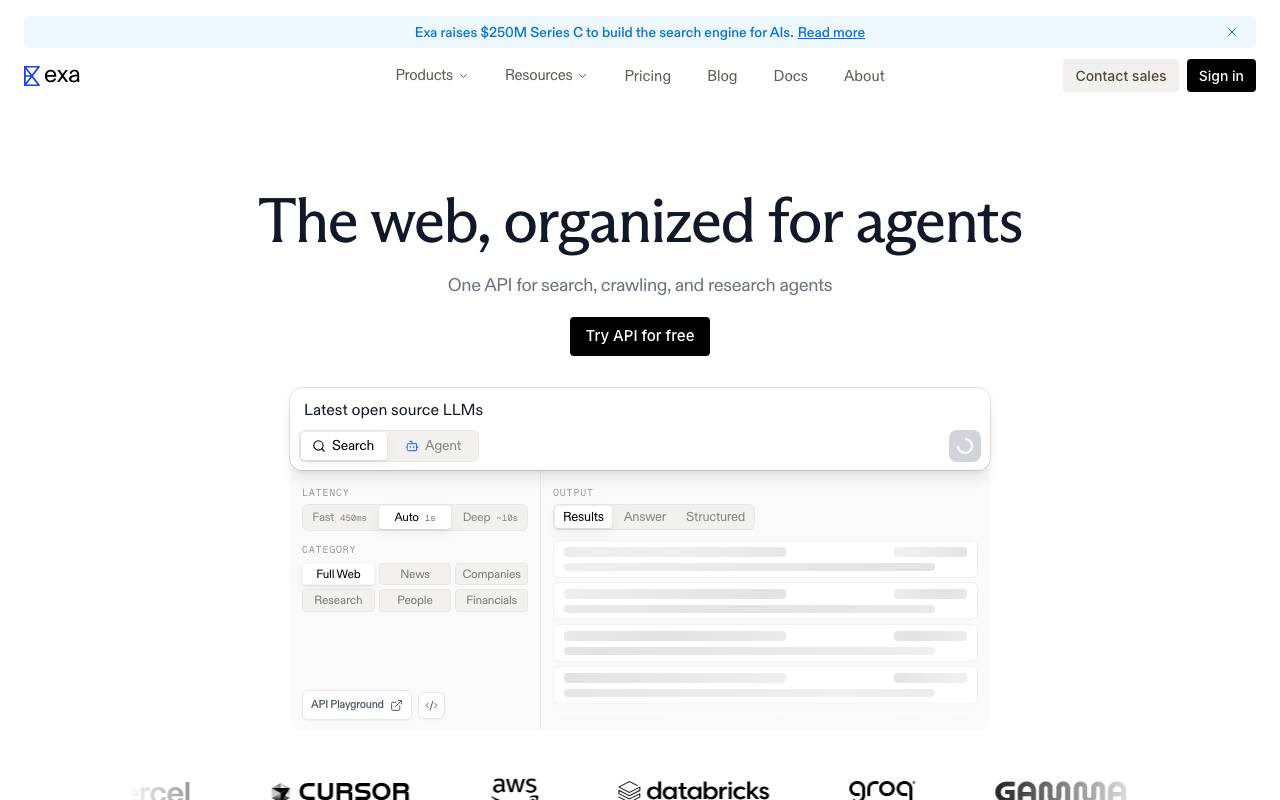 Exa website preview