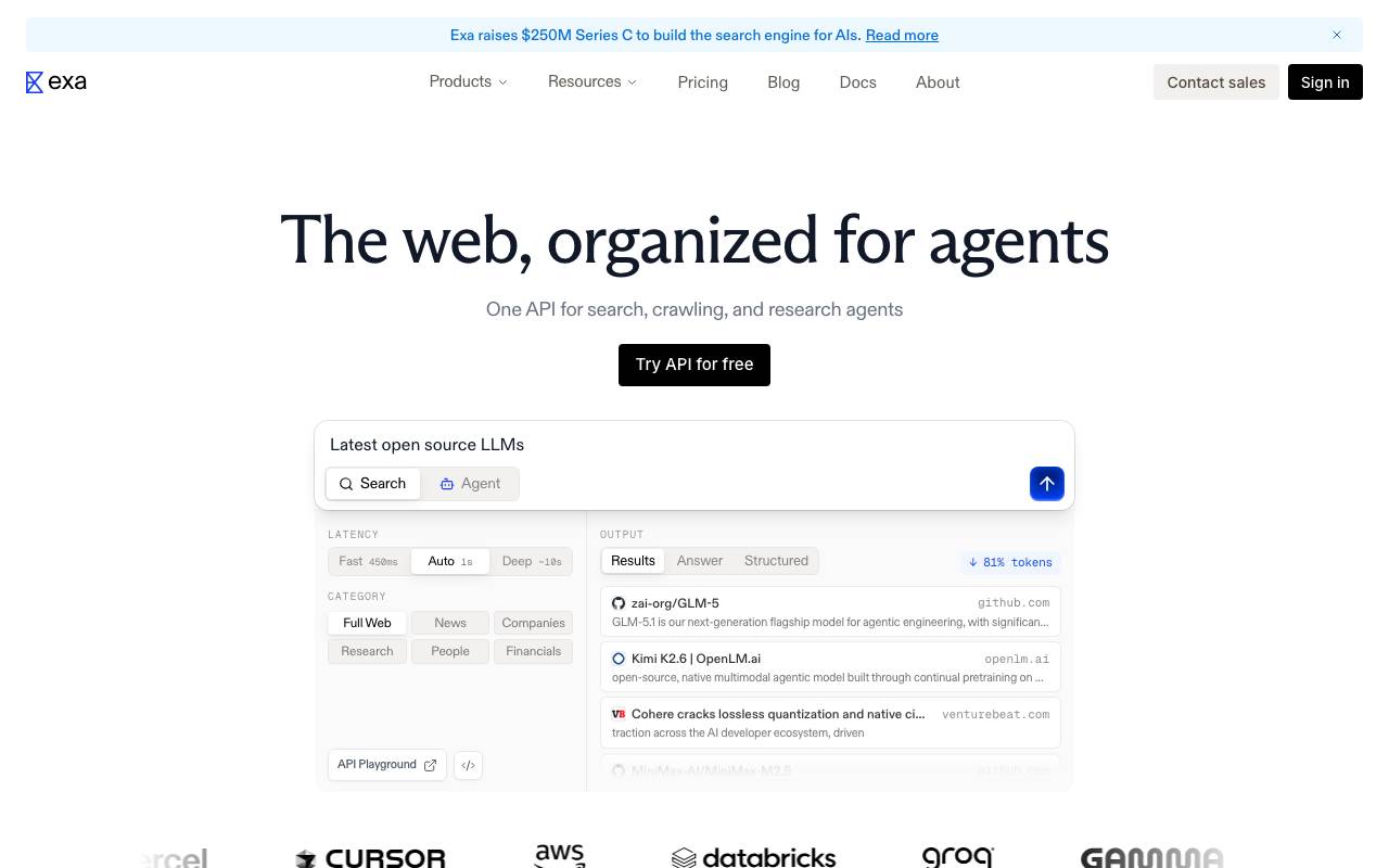 Exa.ai website preview