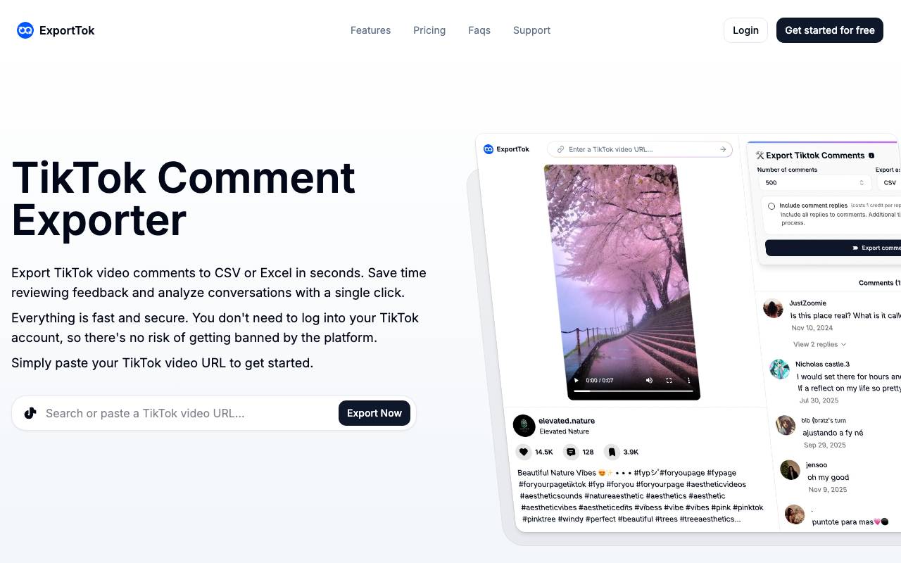 ExportTok website preview