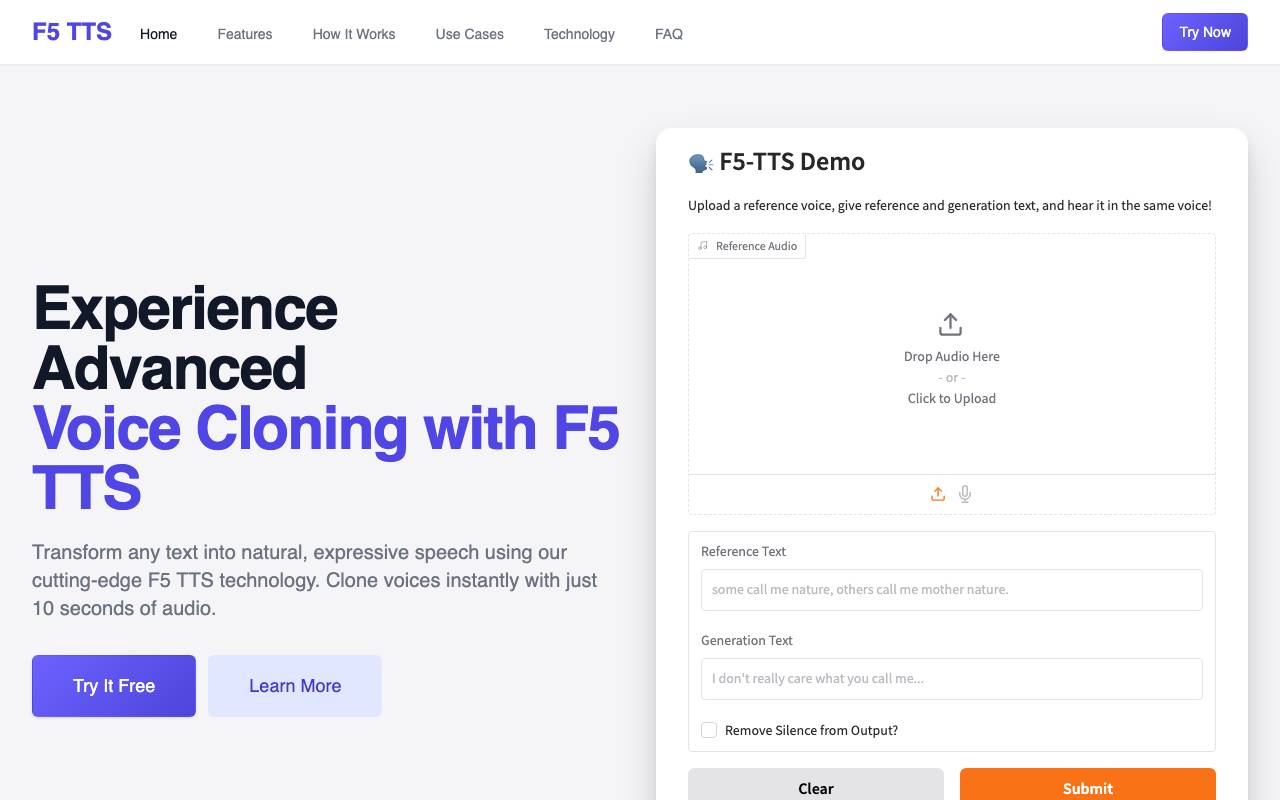 F5 TTS AI website preview