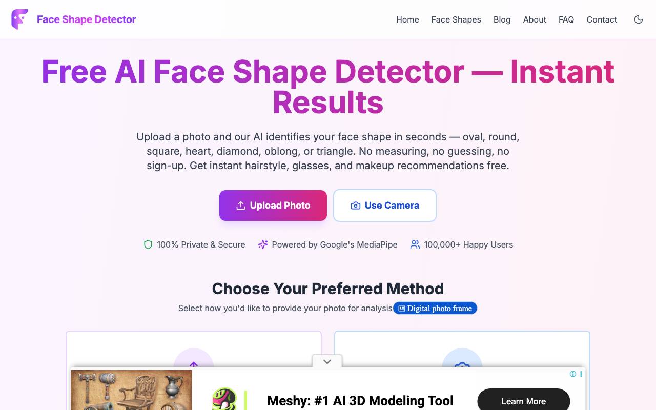 Face Shape Detector website preview