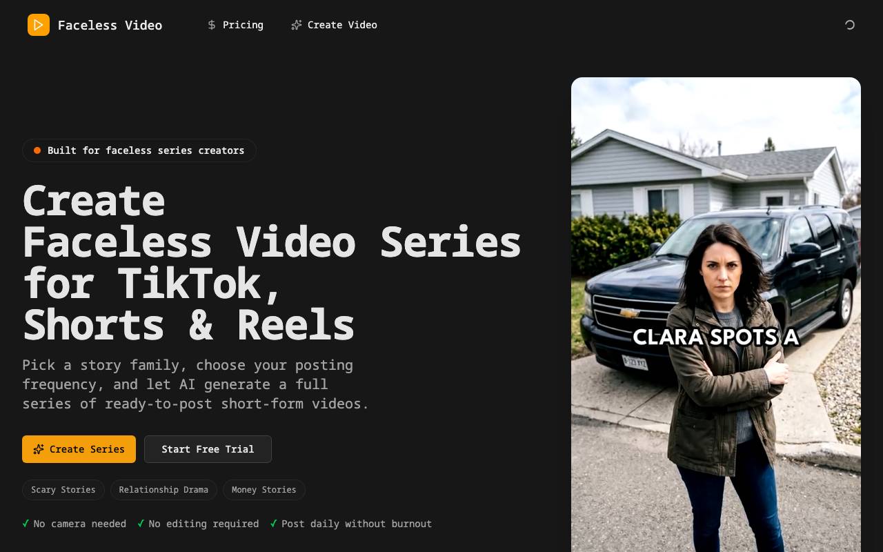 Faceless.video website preview