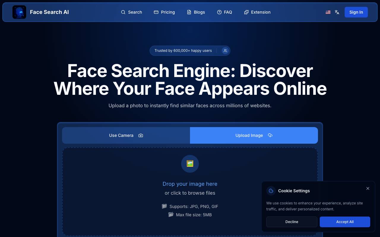 FacesearchAI website preview