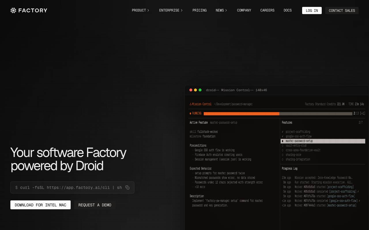 Factory AI website preview