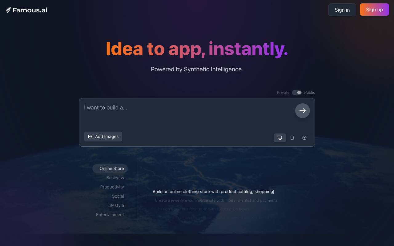 Famous.ai website preview