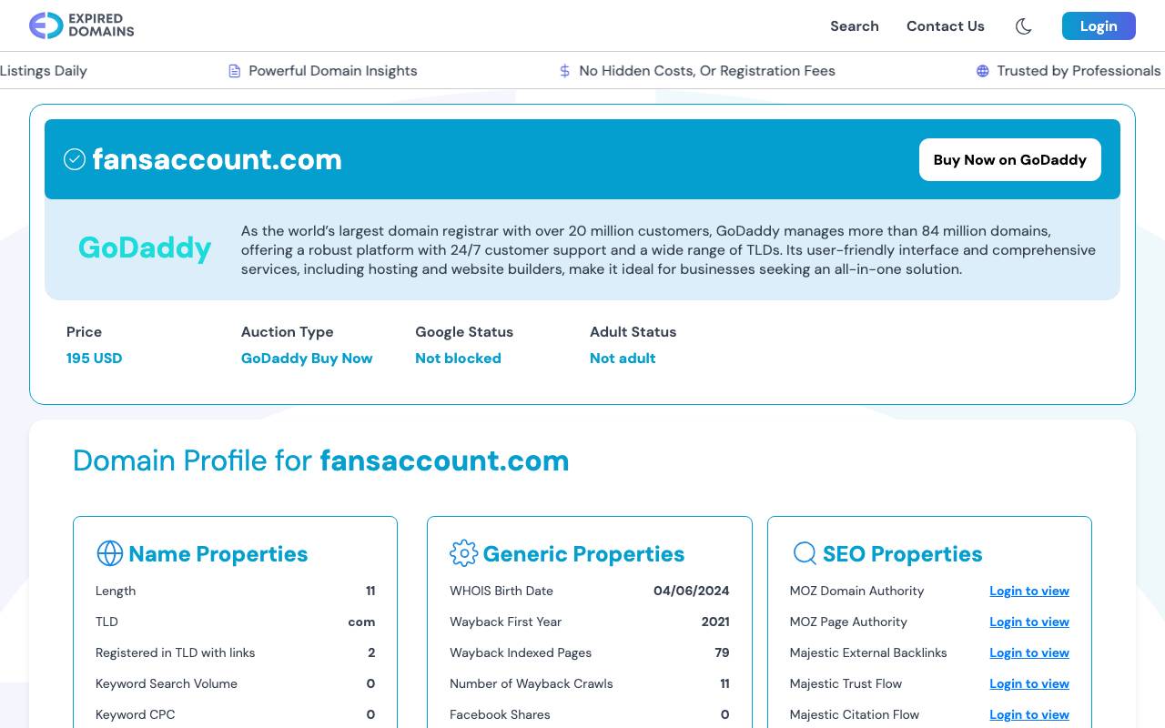 Fansaccount website preview