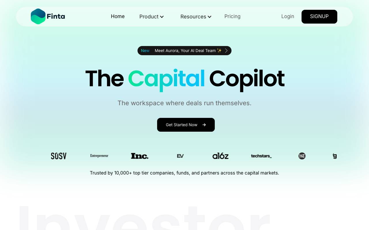Finta website preview
