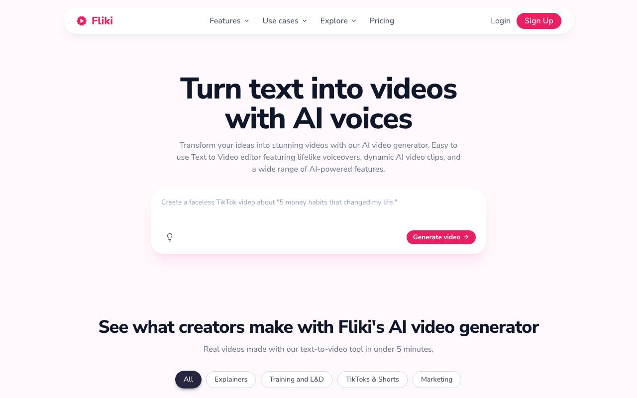 Fliki website preview