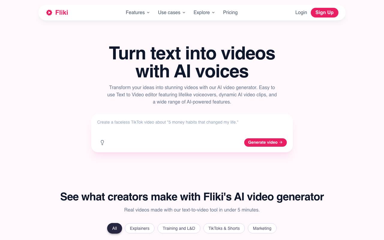 Fliki AI website preview