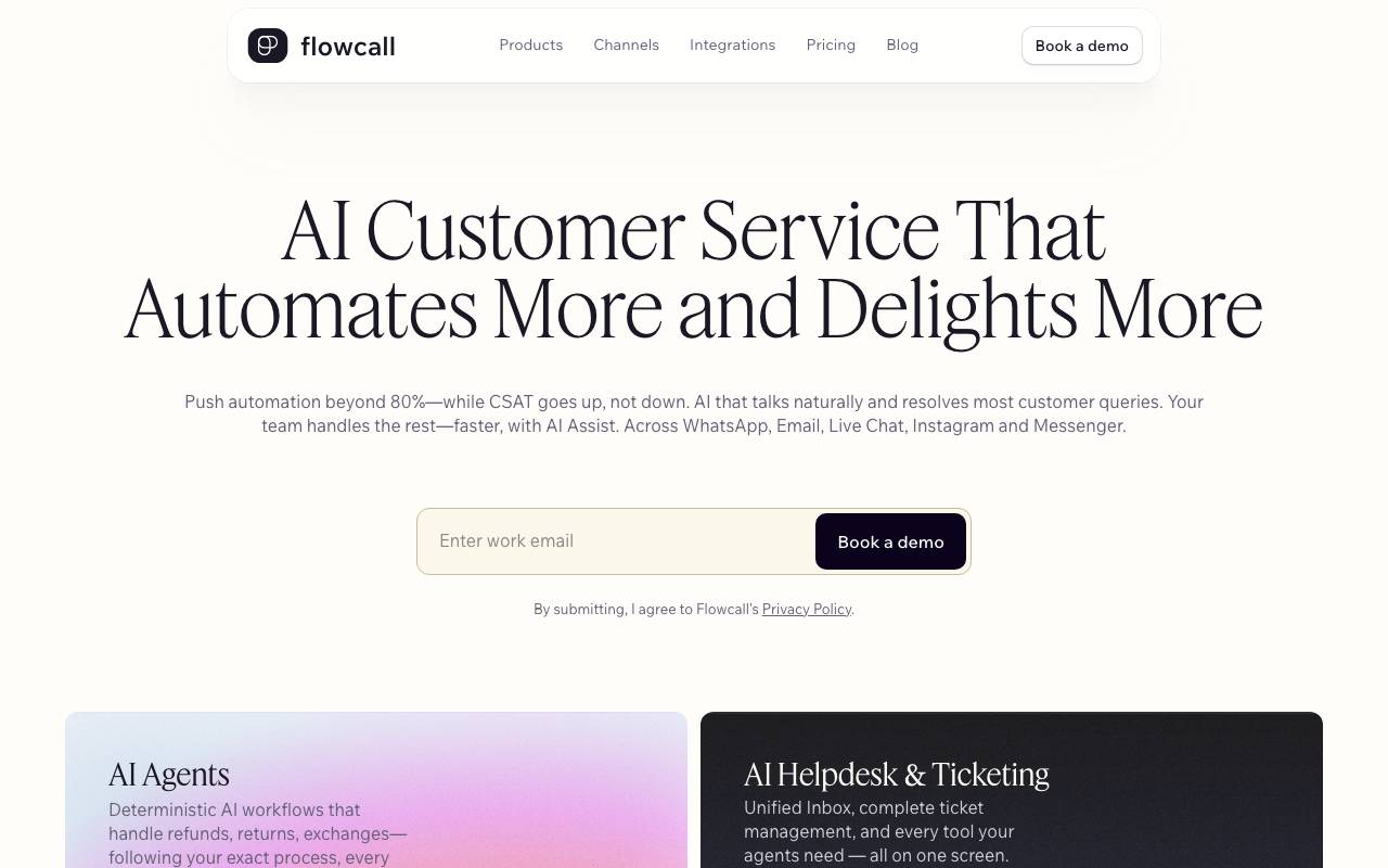 Flowcall AI Customer Service website preview