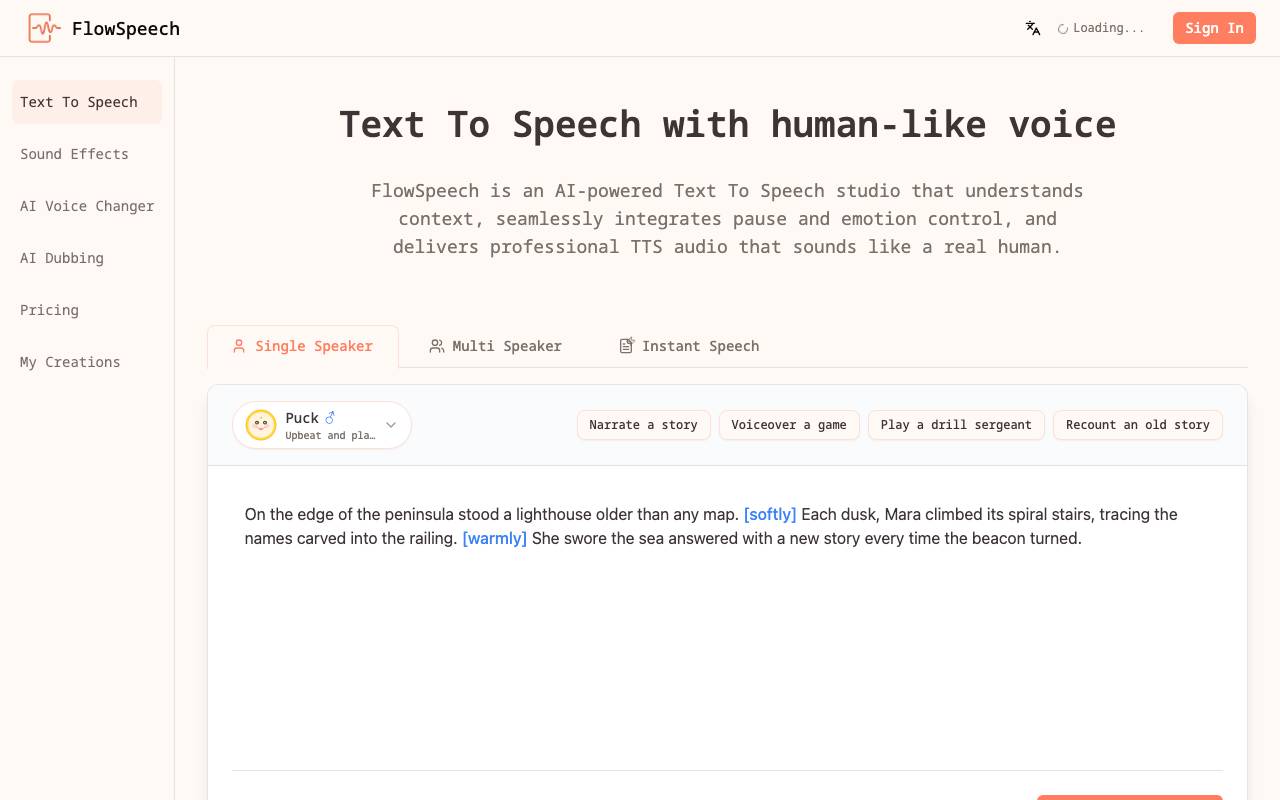 FlowSpeech website preview