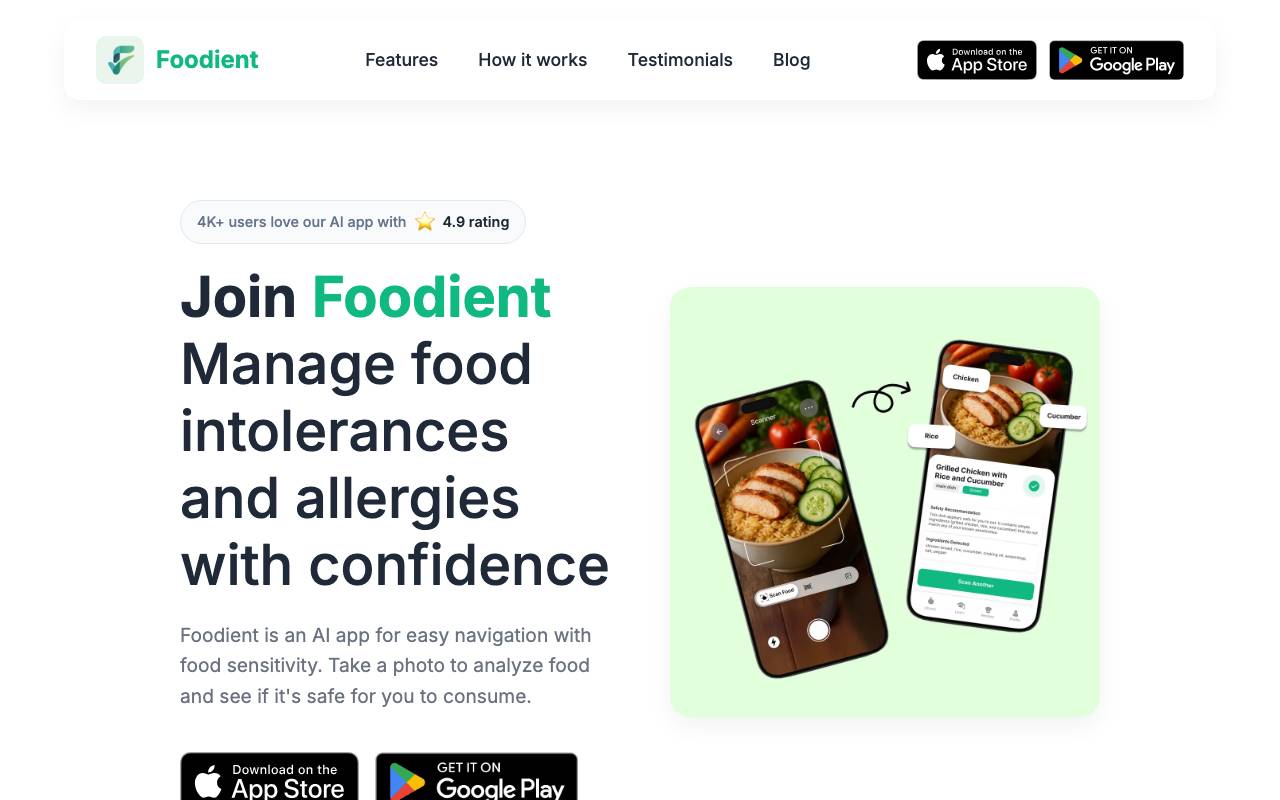 Foodient website preview
