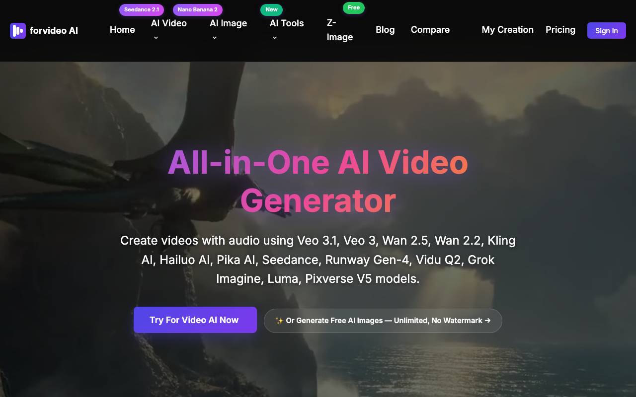 forvideo AI: Veo 3.1, Sora 2 Video website preview