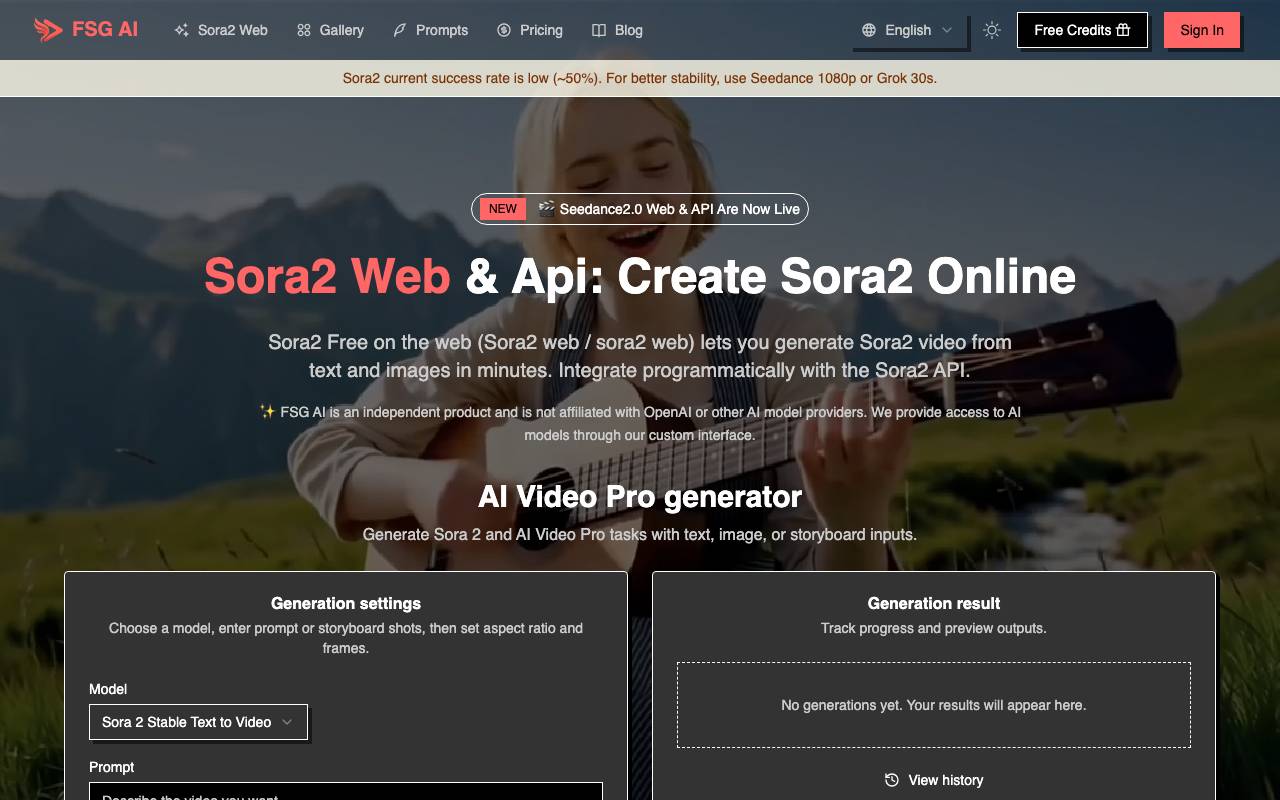 Free Sora Generator website preview