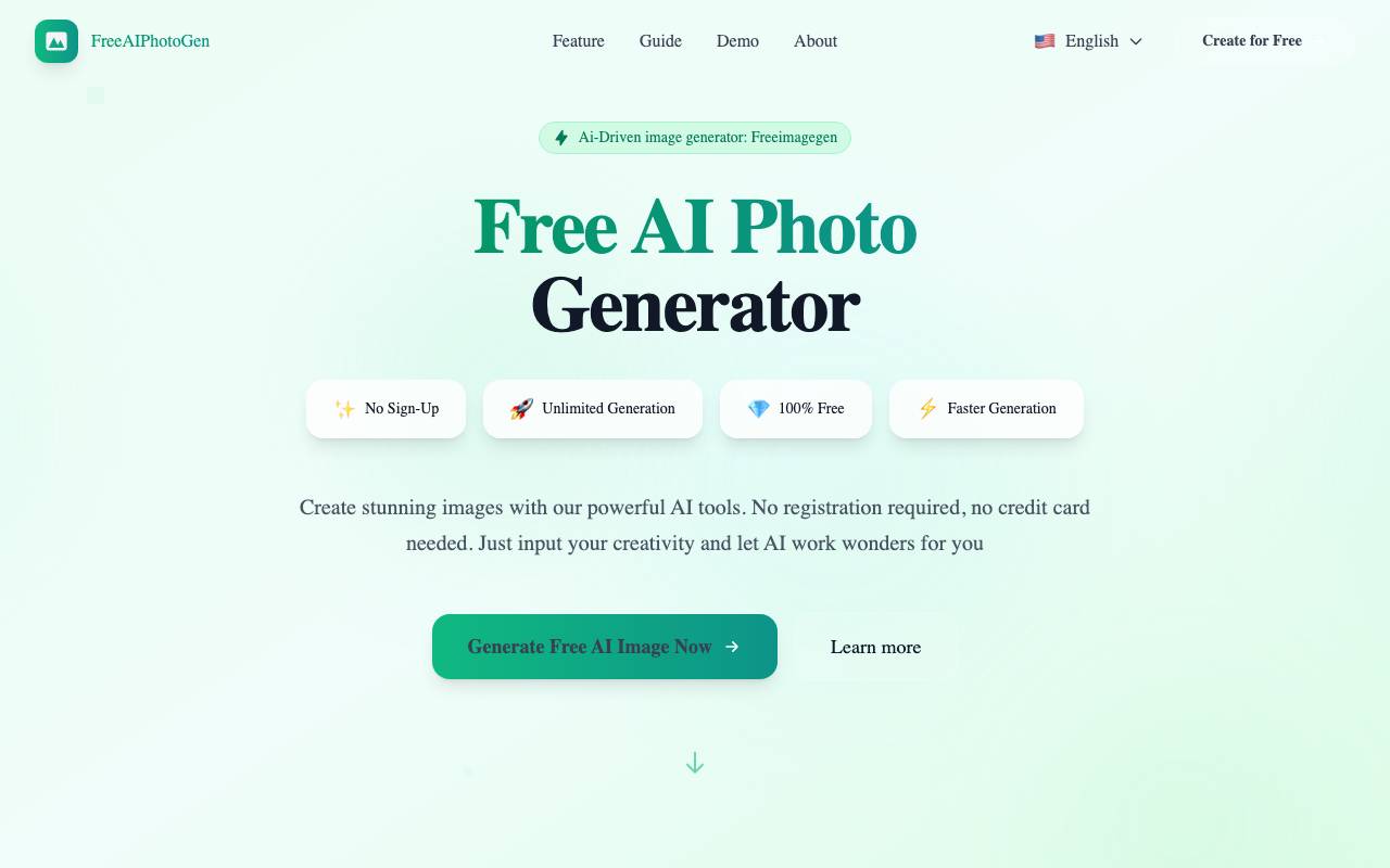 FreeAIPhotoGen website preview