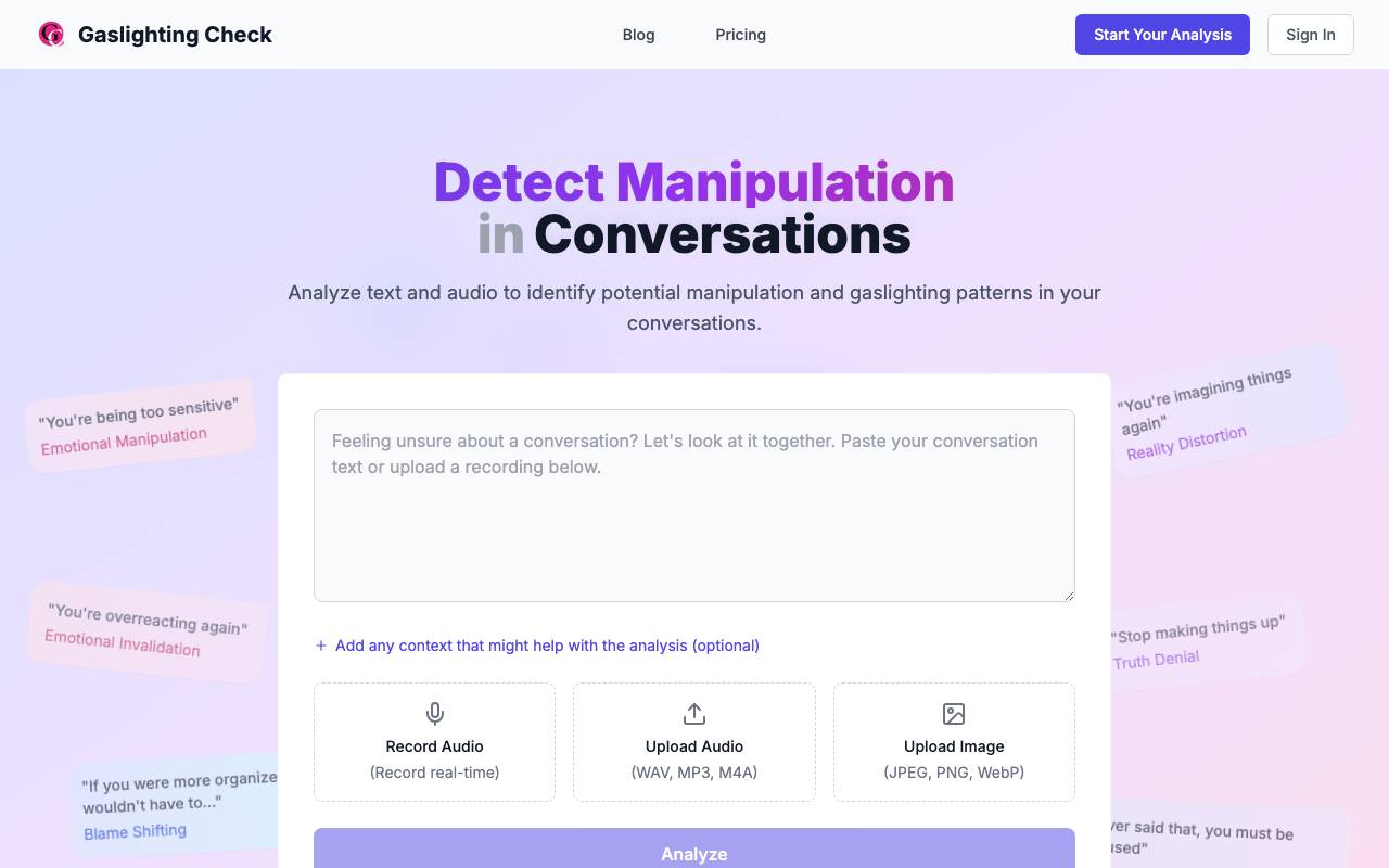 Gaslighting Check website preview