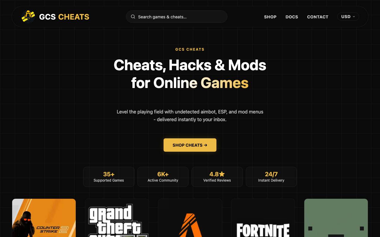 GCS Cheats website preview