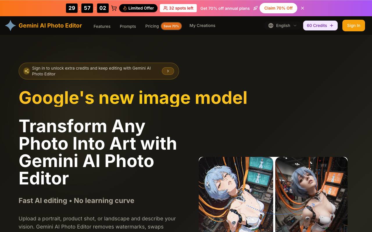 Gemini AI Photo Editor website preview