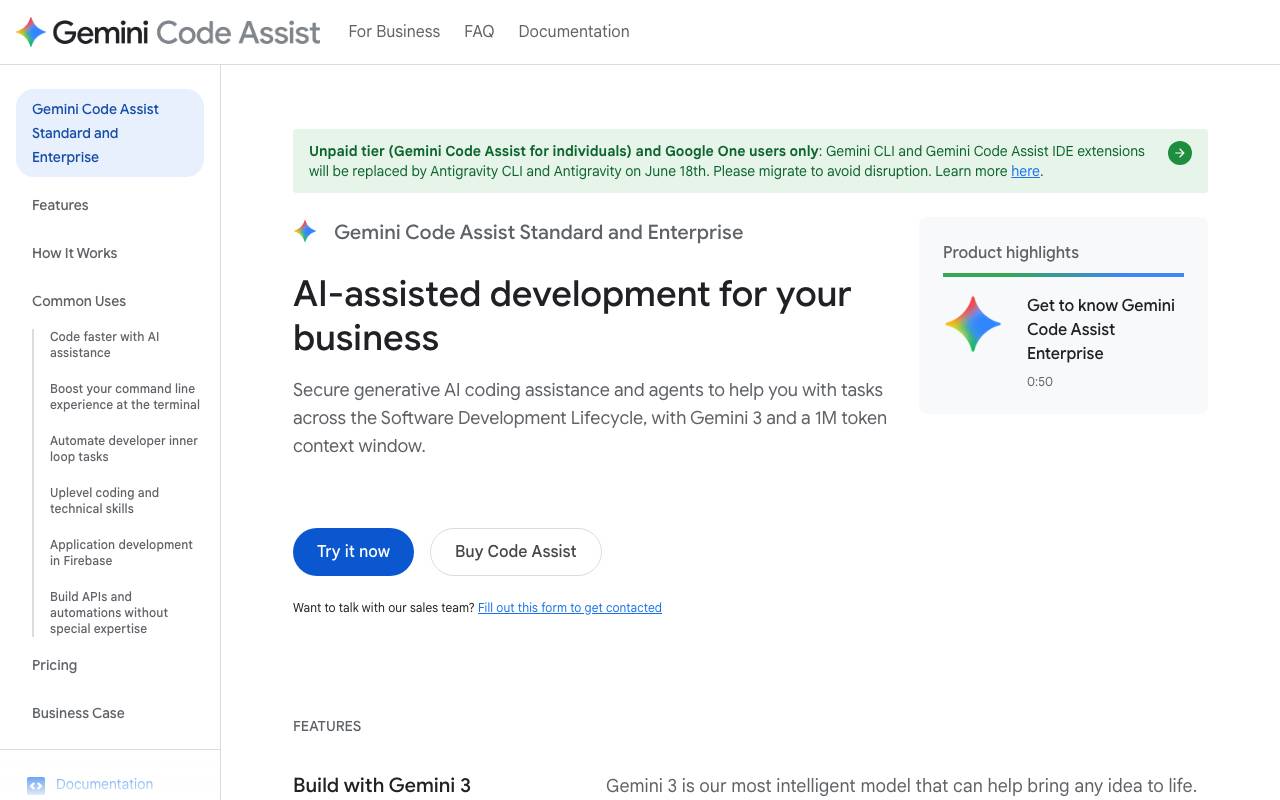 Gemini Code Assist website preview