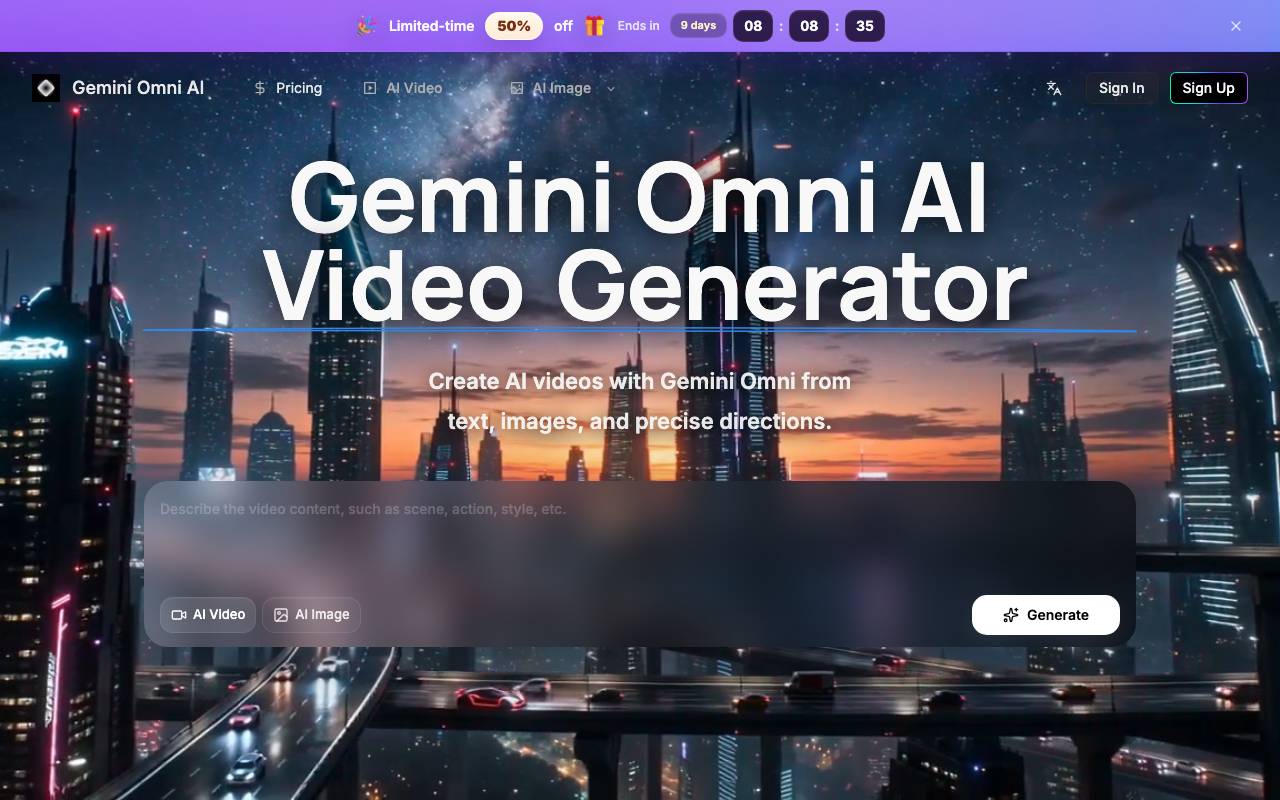 Gemini Omni AI Generator website preview