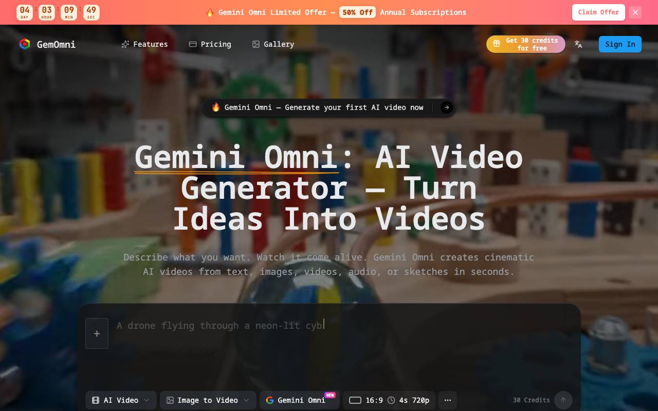 Gemini Omni AI Video website preview