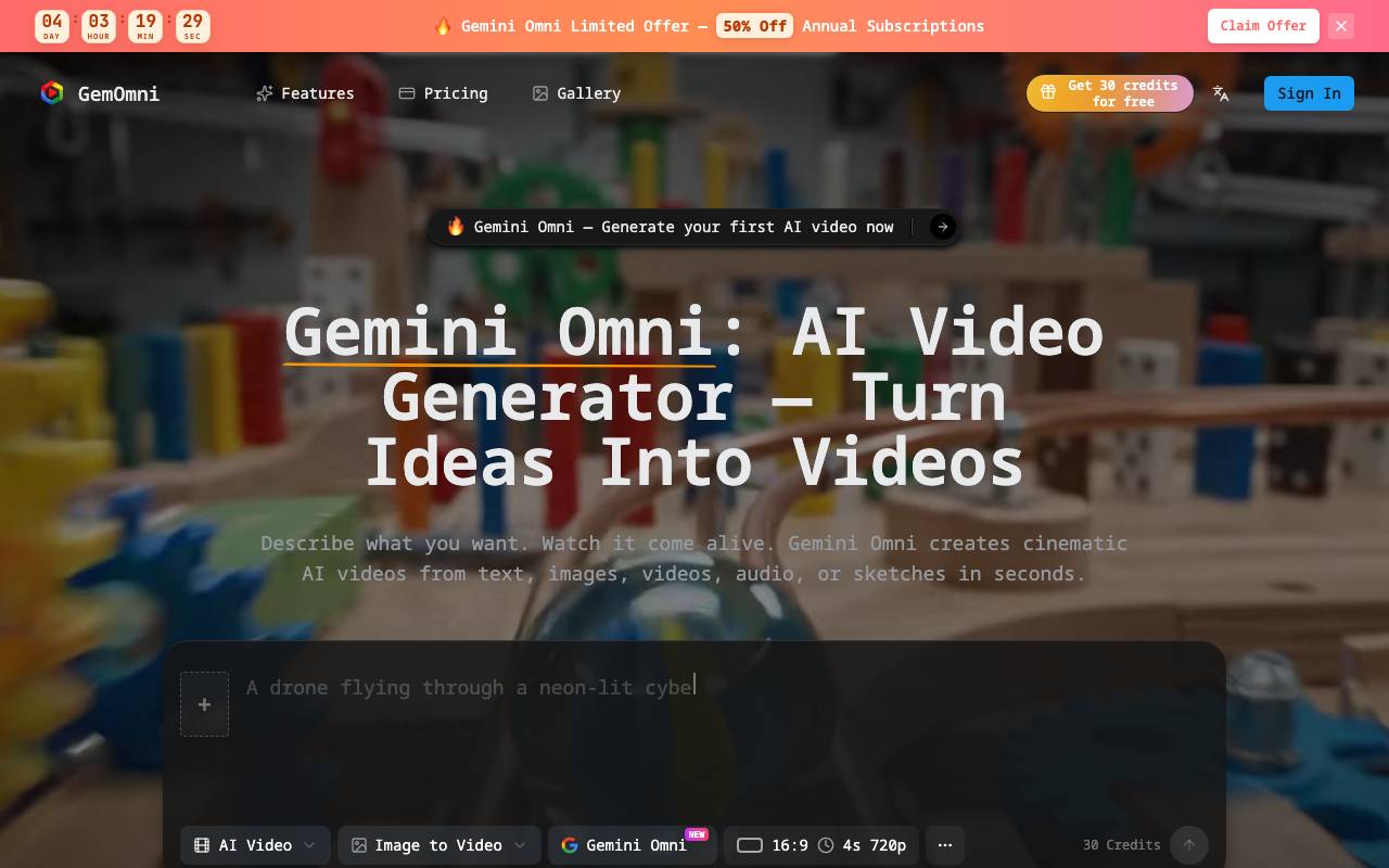 Gemini Omni AI Video Editor website preview