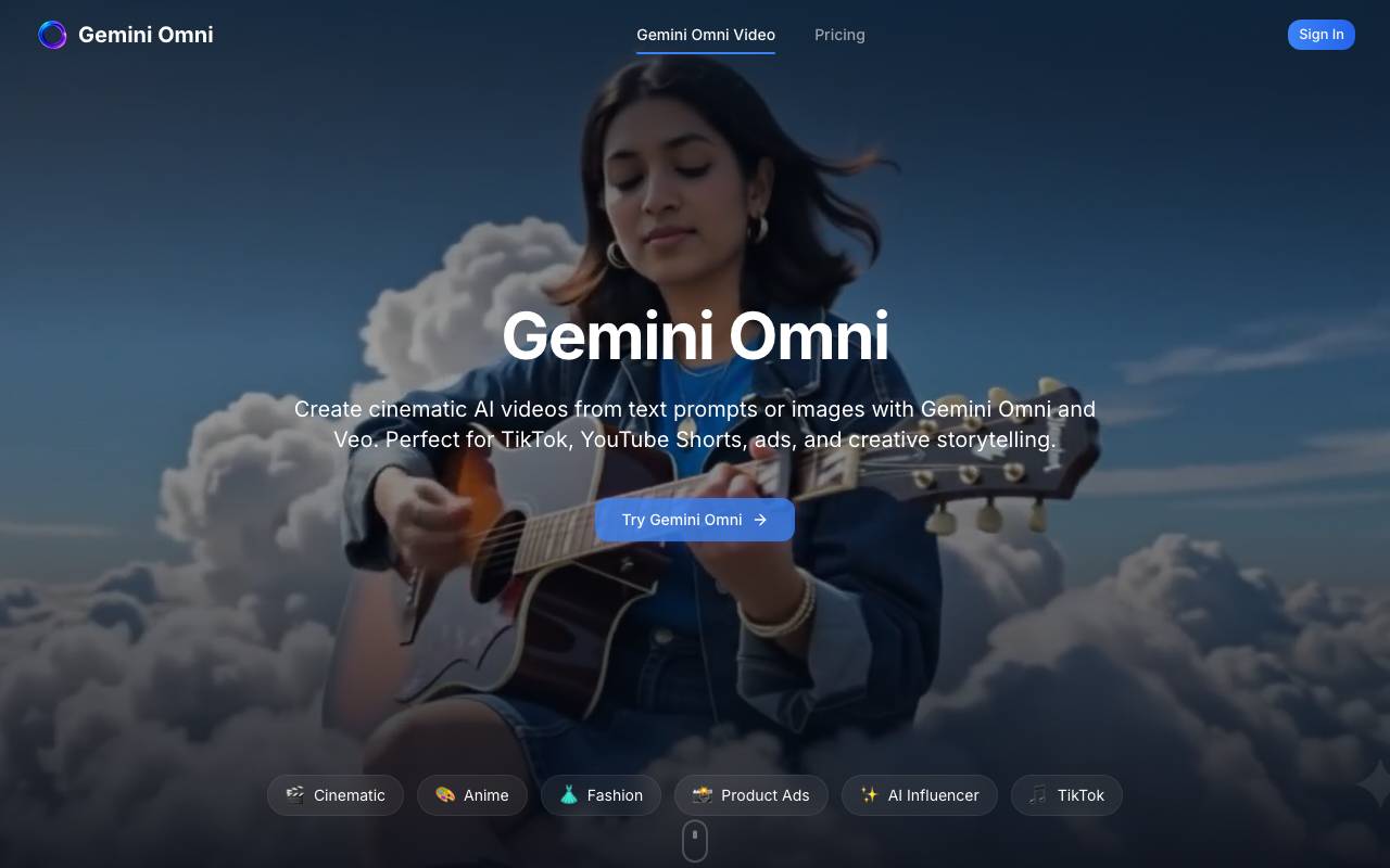 Gemini Omni Video Generator website preview